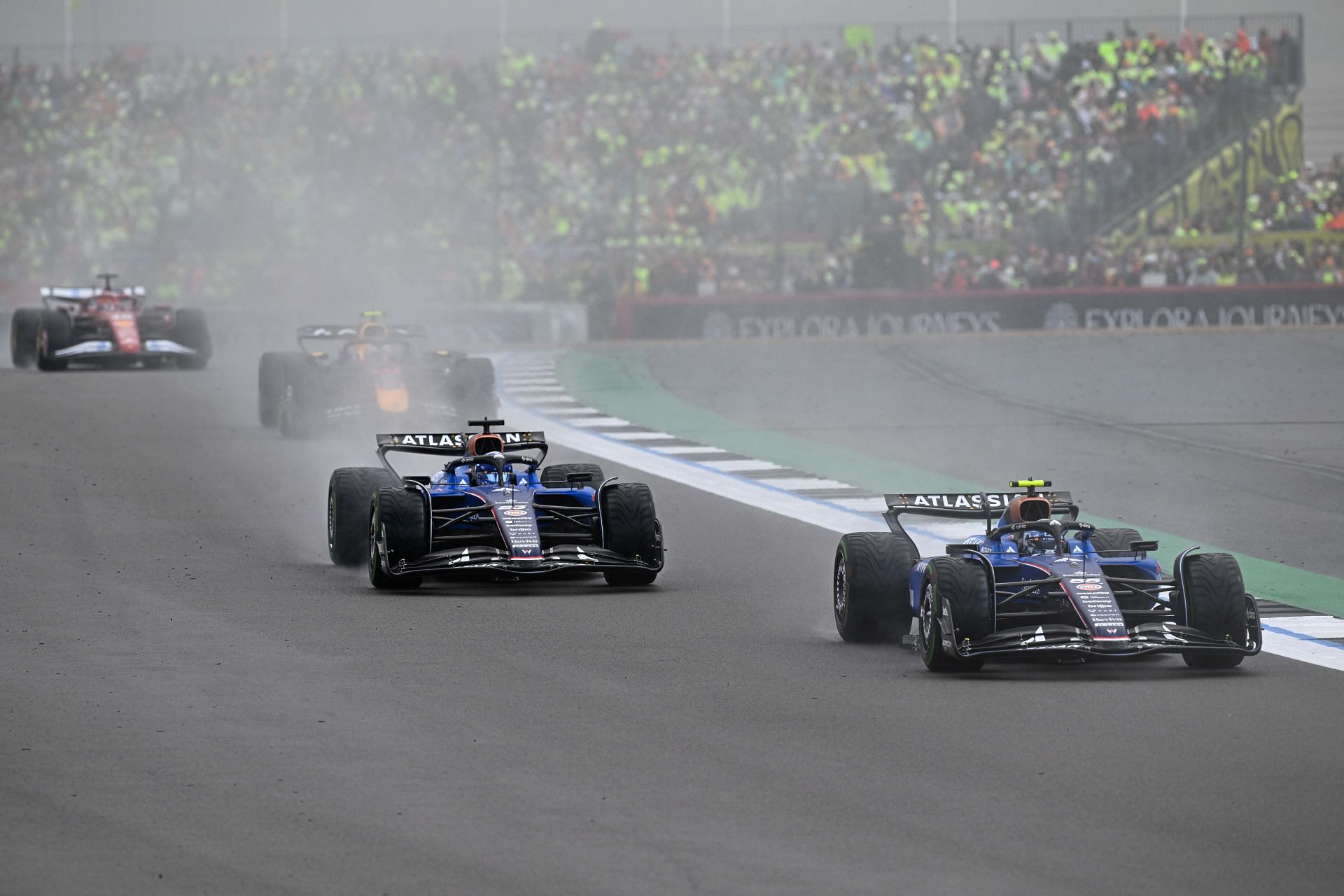 Williams' Carlos Sainz (55) and Alex Albon (23) in the British Grand Prix. Source: Getty